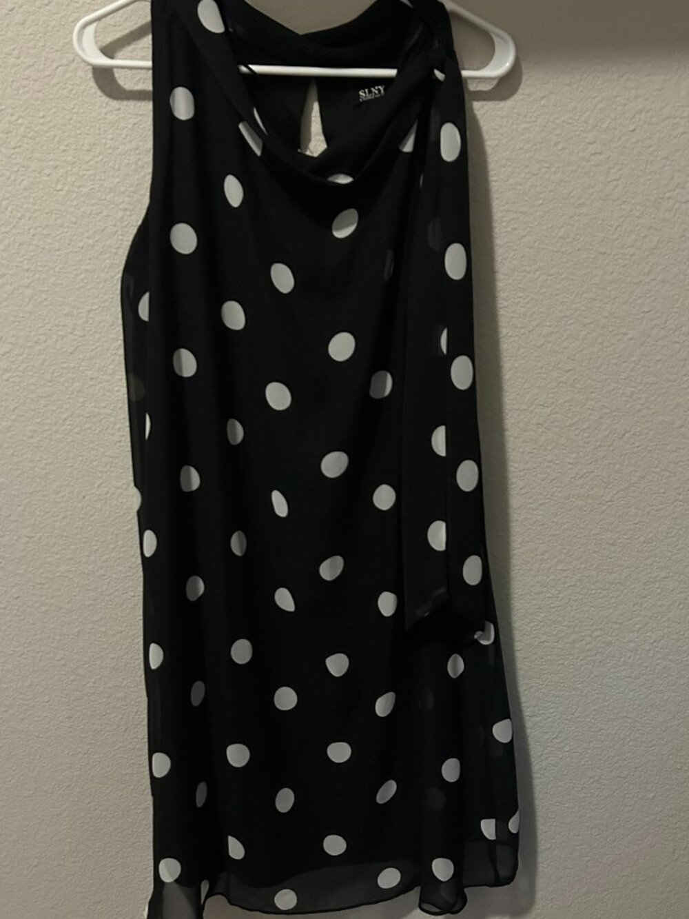 NWT SLNY Black Ivory Polka Dot Chiffon Cowl Neck Shift Dress – Women's Size 14